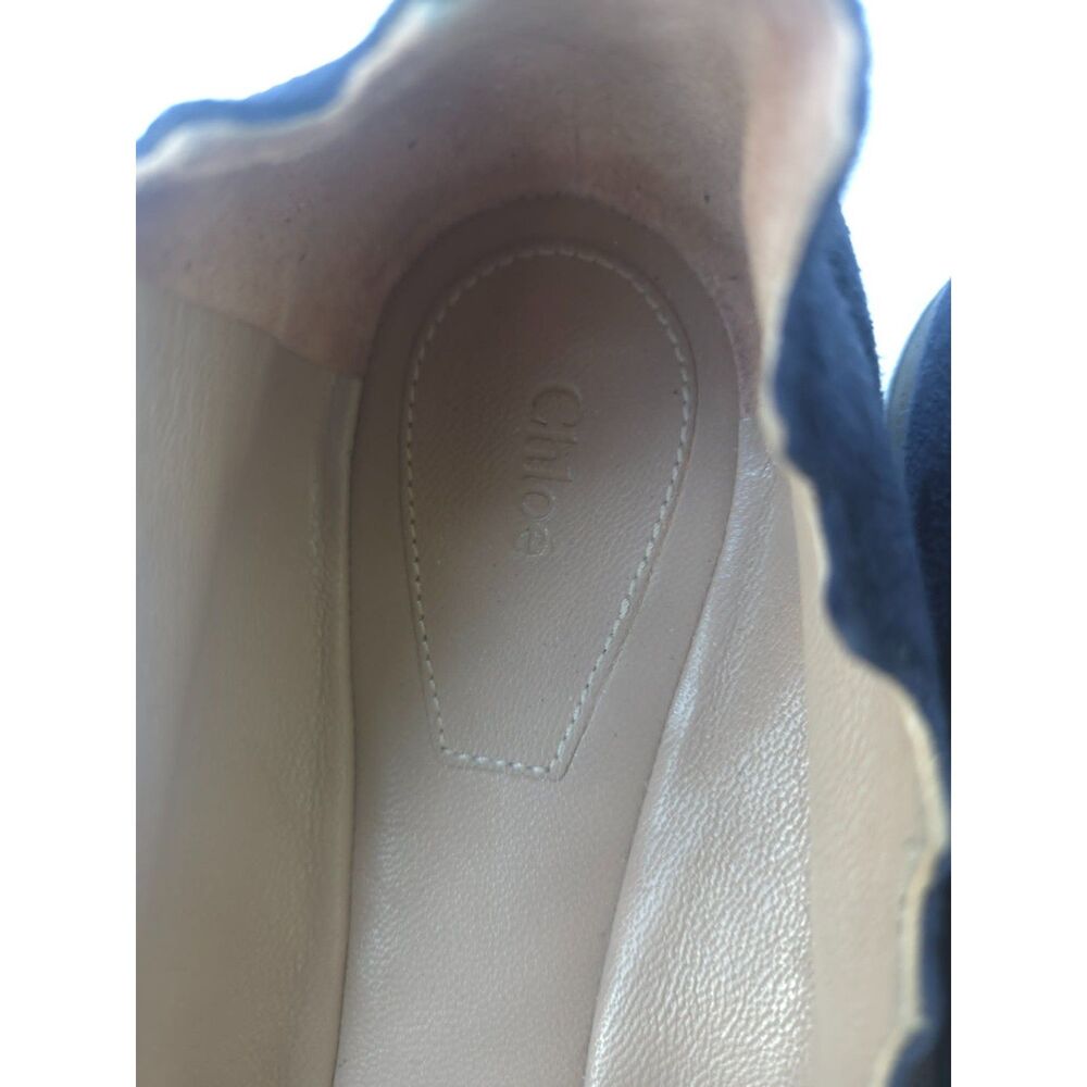 Chloé Lauren Scalloped Ballet Flats Navy Blue Suede Sz 38.5 / 8 - Picture 3 of 8